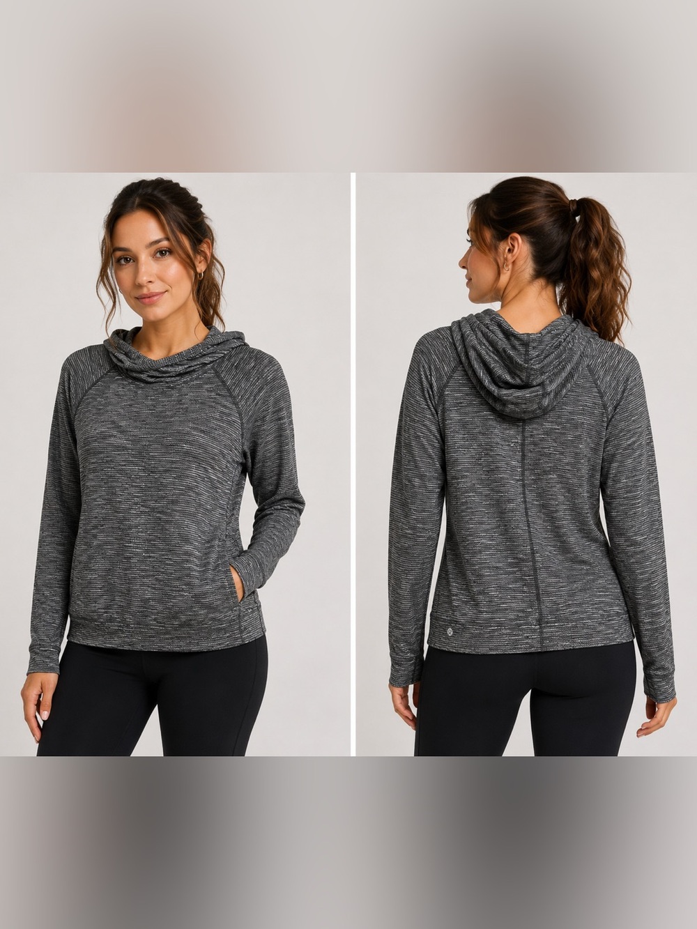 Lululemon Women’s Size 4 Heathered Black Gray Hooded Long Sleeve Running Top